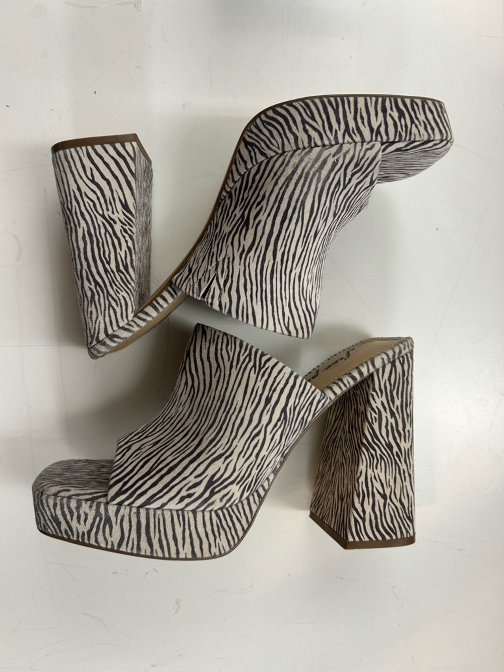 Free People Zebra-Print Open Toe Block Heel Mules in White and Black - Picture 11 of 11